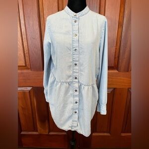 Soft Surroundings Aegean Tencel Top Chambray Stripe Tunic Babydoll Button Up M